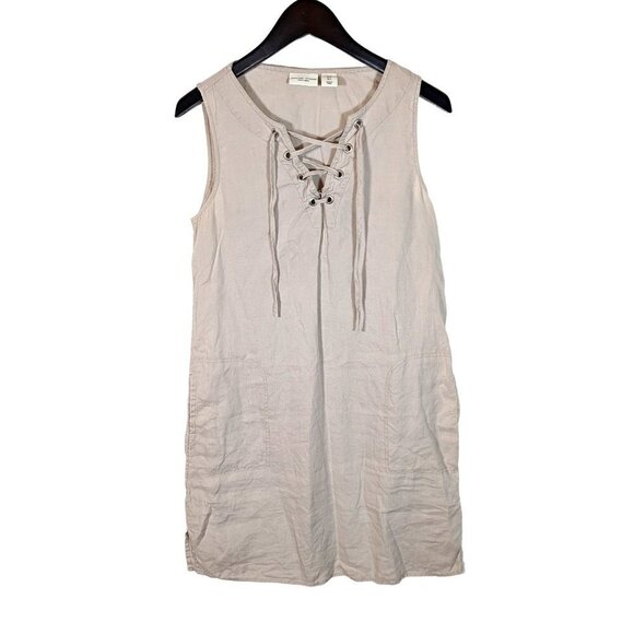 Adrienne Vittadini Pure LINEN Peasant Tunic Sheath Dress Size Small Taupe Weave - Picture 1 of 6